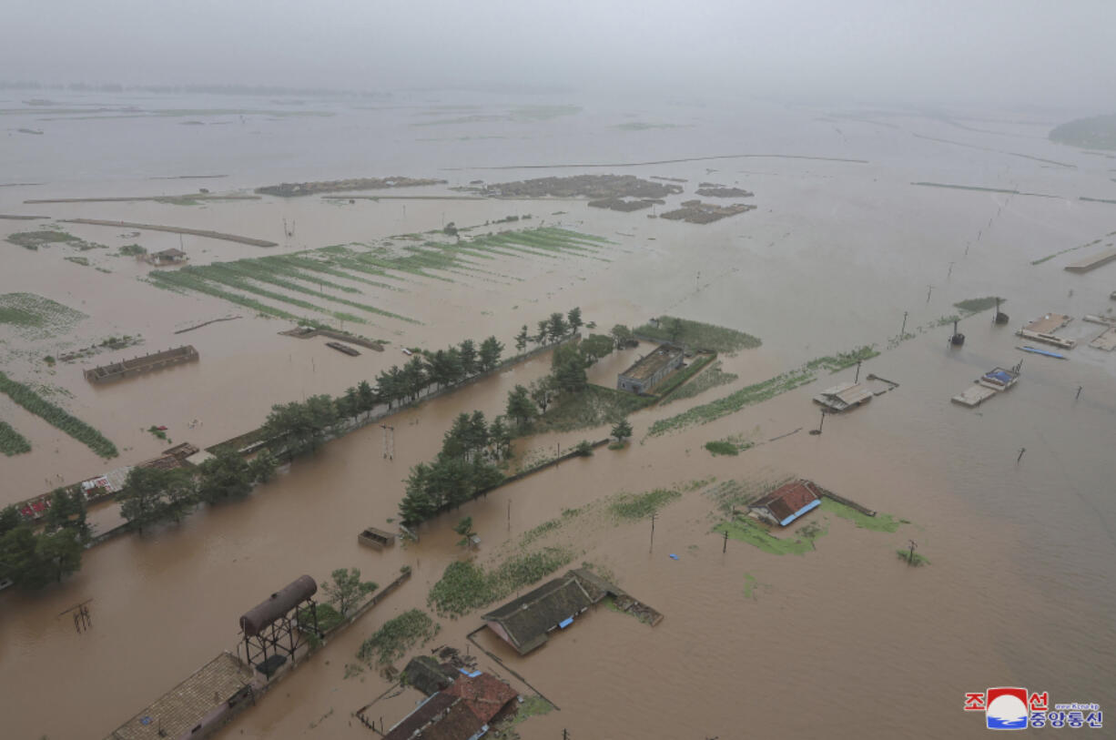 FILE - This undated photo provided on July 29, 2024 by the North Korean government, shows a flood-hit area in North Phyongan province, North Korea. Independent journalists were not given access to cover the event depicted in this image distributed by the North Korean government. The content of this image is as provided and cannot be independently verified. Korean language watermark on image as provided by source reads: &ldquo;KCNA&rdquo; which is the abbreviation for Korean Central News Agency.