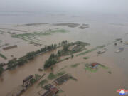 FILE - This undated photo provided on July 29, 2024 by the North Korean government, shows a flood-hit area in North Phyongan province, North Korea. Independent journalists were not given access to cover the event depicted in this image distributed by the North Korean government. The content of this image is as provided and cannot be independently verified. Korean language watermark on image as provided by source reads: &ldquo;KCNA&rdquo; which is the abbreviation for Korean Central News Agency.