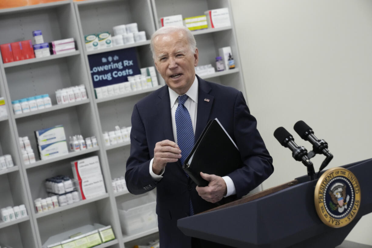 FILE - President Joe Biden leaves after speaking about prescription drug costs at the National Institutes of Health in Bethesda, Md., Dec. 14, 2023.