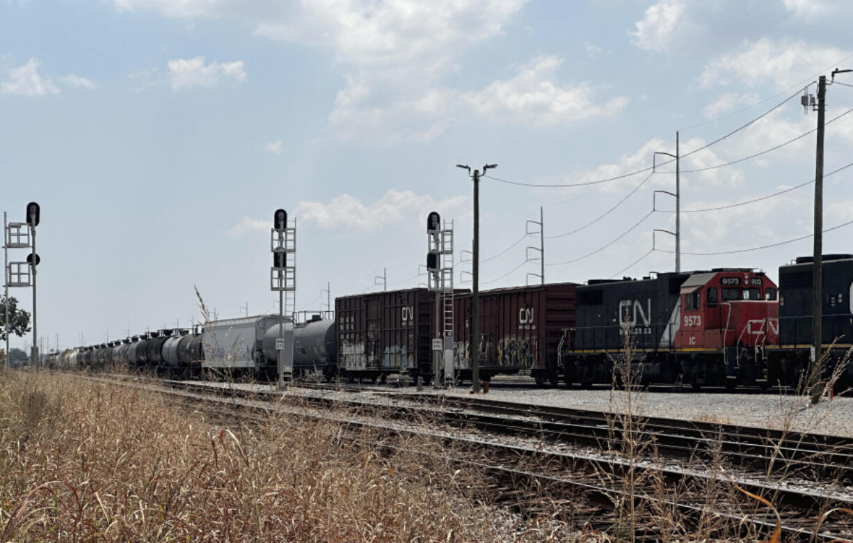 A Canadian National Railroad train rolls as inspections on the train and railway take place, Thursday, Aug. 21, 2024 in Metairie, La..