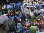 Tents sit in an encampment May 1 on the UCLA campus after clashes between pro-Israel and pro-Palestinian groups in Los Angeles. (Jae C.