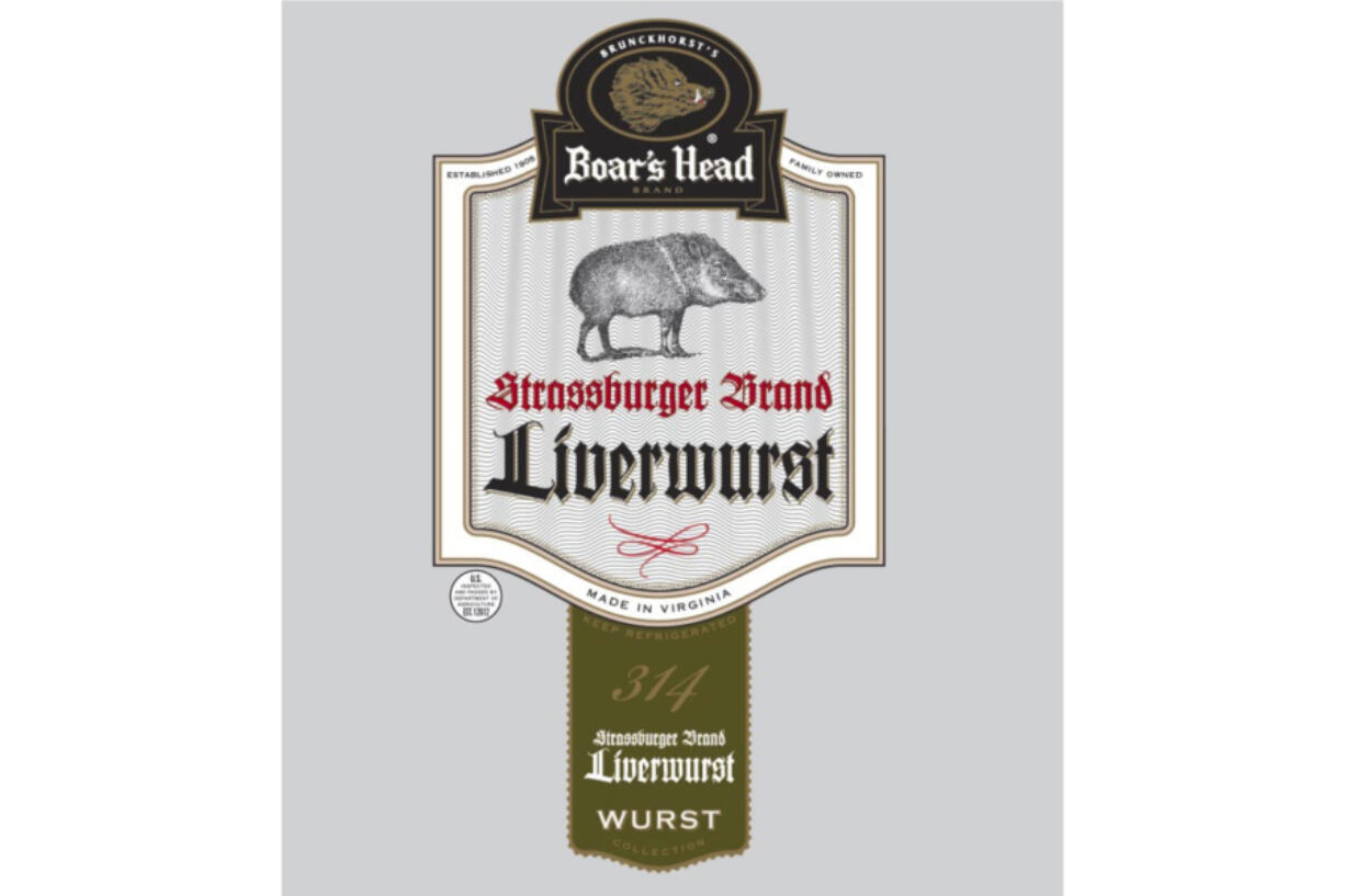 This image provided by the U.S. Department of Agriculture in July 2024 shows a label for Boar&rsquo;s Head liverwurst. The company recalled 7 million pounds of deli meats on July 30, 2024, expanding an initial recall on July 25 after a liverwurst sample collected in Maryland tested positive for listeria.