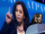 FILE - Sen. Kamala Harris D-Calif. speaks at the 2017 American Israel Public Affairs Committee (AIPAC) Policy Conference, Tuesday, March 28, 2017, at the Washington Convention Center in Washington.