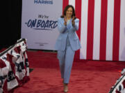 Vice President Kamala Harris walks on stage during a campaign event with President Joe Biden at Girard College, Wednesday, May 29, 2024, in Philadelphia.