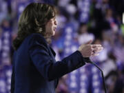 Democratic presidential nominee Vice President Kamala Harris speaks on the final day of the Democratic National Convention, Thursday, Aug. 22, 2024, in Chicago.