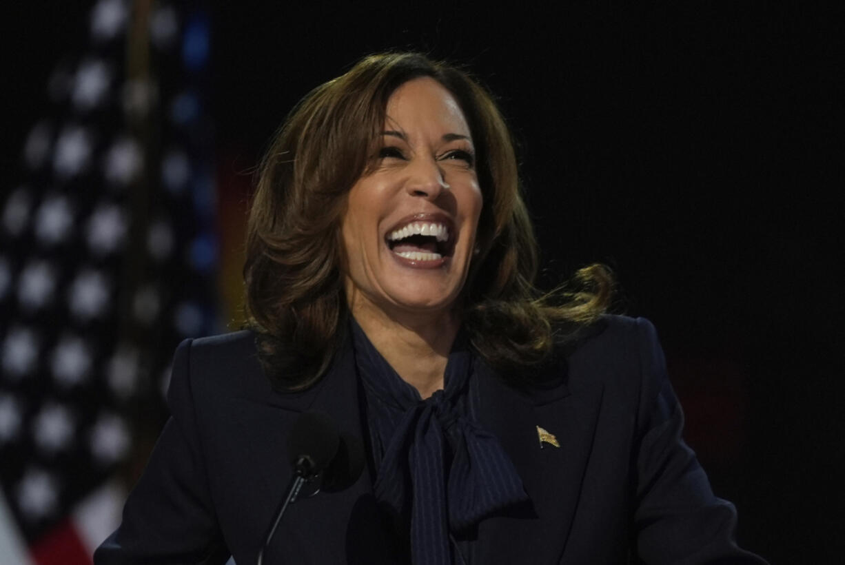 Democratic presidential nominee Vice President Kamala Harris speaks during the Democratic National Convention Thursday, Aug. 22, 2024, in Chicago.