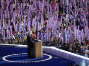 Democratic vice presidential nominee Minnesota Gov. Tim Walz speaks during the Democratic National Convention Wednesday, Aug. 21, 2024, in Chicago.