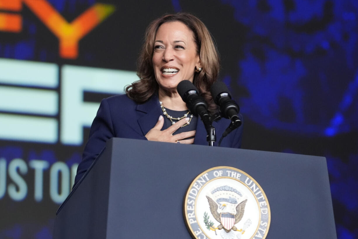 FILE - Vice President Kamala Harris delivers remarks at a Sigma Gamma Rho Sorority gathering in Houston, July 31, 2024, in Houston.