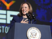 FILE - Vice President Kamala Harris delivers remarks at a Sigma Gamma Rho Sorority gathering in Houston, July 31, 2024, in Houston.