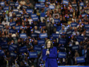 Democratic presidential nominee Vice President Kamala Harris speaks at the Fiserv Forum during a campaign rally in Milwaukee, Tuesday, Aug. 20, 2024.