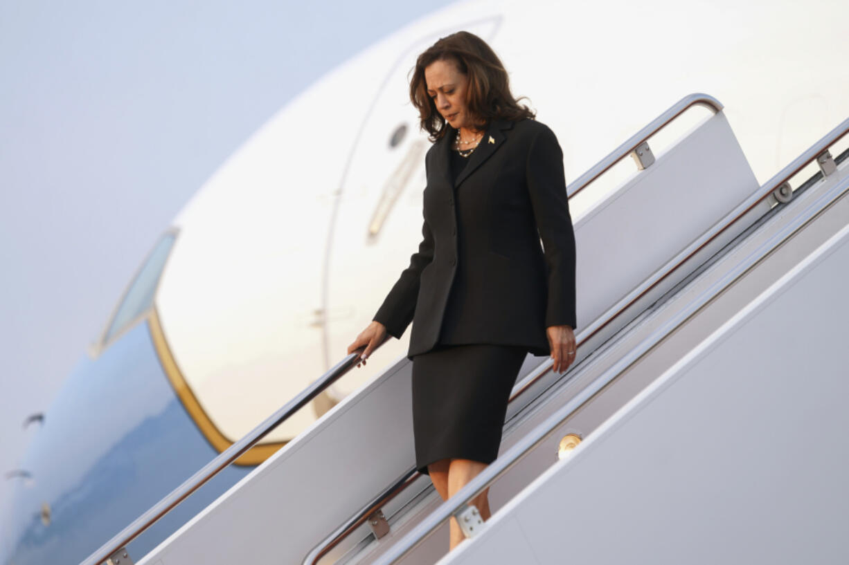 Vice President Kamala Harris arrives at Andrews Air Force, Md., Thursday, Aug. 1, 2024.