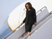 Vice President Kamala Harris arrives at Andrews Air Force, Md., Thursday, Aug. 1, 2024.