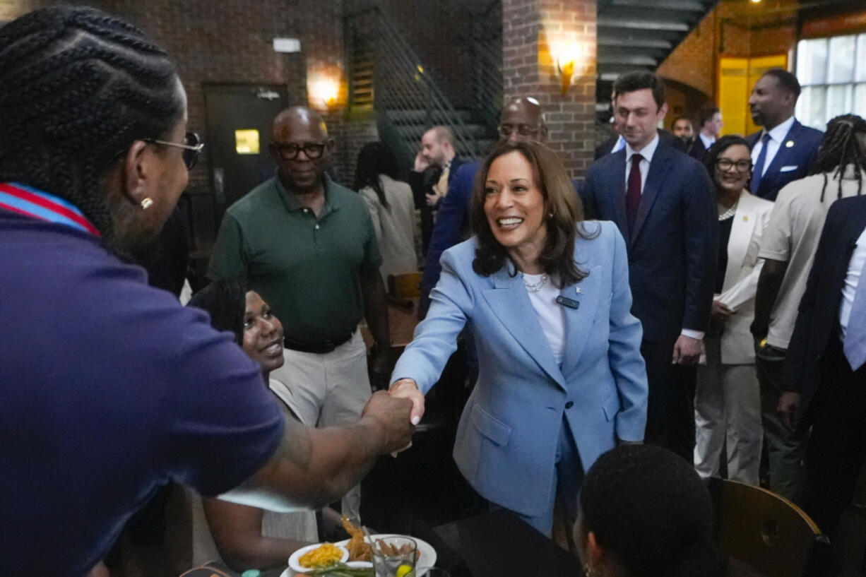 Vice President Kamala Harris visits Paschal&rsquo;s, a historic Black-owned restaurant, Tuesday, July 30, 2024 in Atlanta.(AP Photo/John Bazemore)