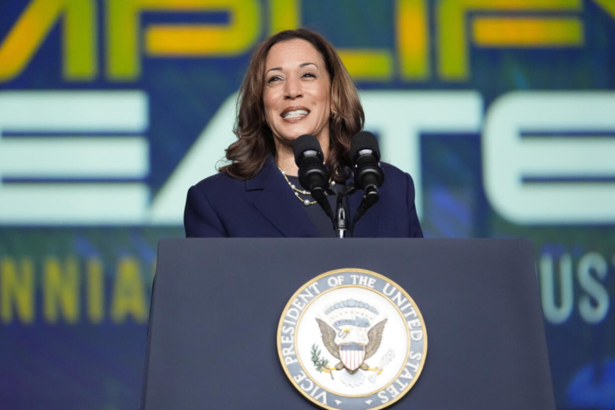 Vice President Kamala Harris delivers remarks at a Sigma Gamma Rho Sorority gathering in Houston, Wednesday, July 31, 2024, in Houston.