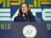 Vice President Kamala Harris delivers remarks at a Sigma Gamma Rho Sorority gathering in Houston, Wednesday, July 31, 2024, in Houston.