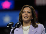 Democratic presidential nominee Vice President Kamala Harris speaks at a campaign rally, Saturday, Aug. 10, 2024, in Las Vegas.