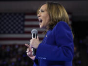 Democratic presidential nominee Vice President Kamala Harris speaks at the Fiserv Forum during a campaign rally in Milwaukee, Tuesday, Aug. 20, 2024.