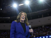 Democratic presidential nominee Vice President Kamala Harris speaks at the Fiserv Forum during a campaign rally in Milwaukee, Tuesday, Aug. 20, 2024.