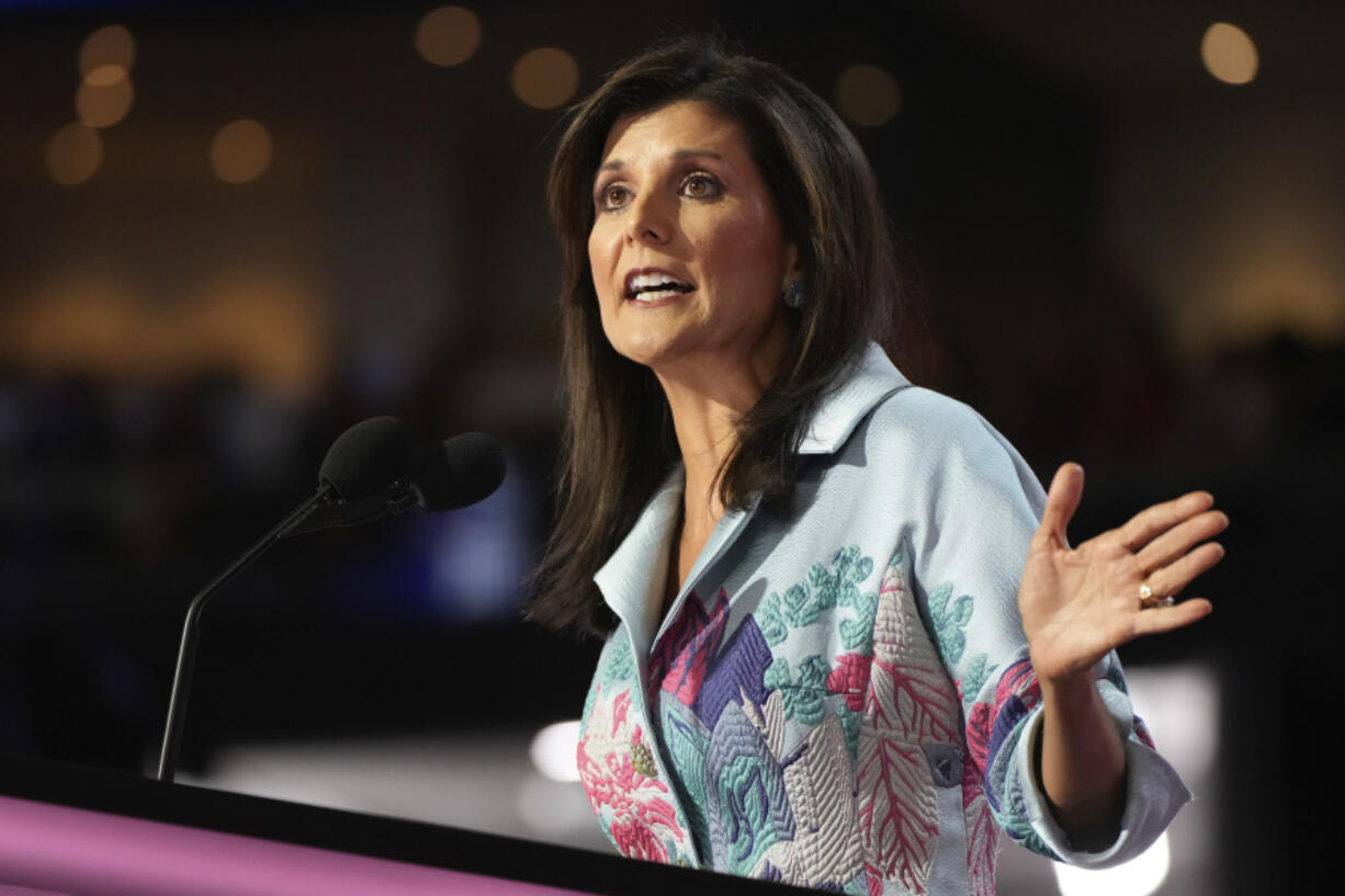 Former U.N. Ambassador Nikki Haley speaks during the Republican National Convention Tuesday, July 16, 2024, in Milwaukee.