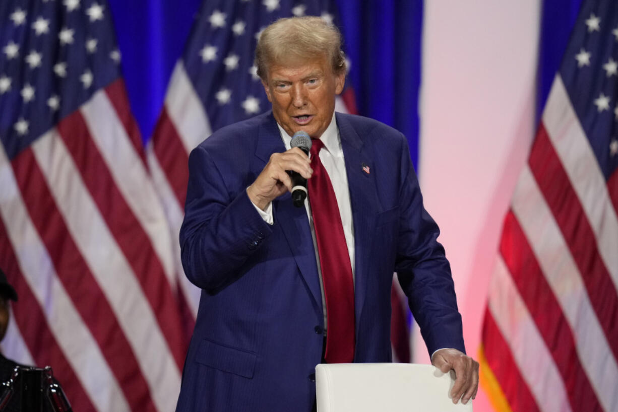 Republican presidential nominee former President Donald Trump speaks during a town hall with former Democratic Rep. Tulsi Gabbard, Thursday, Aug. 29, 2024, in La Crosse, Wis.