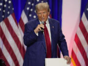 Republican presidential nominee former President Donald Trump speaks during a town hall with former Democratic Rep. Tulsi Gabbard, Thursday, Aug. 29, 2024, in La Crosse, Wis.