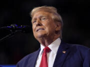 Republican presidential nominee former President Donald Trump speaks at a campaign rally at the Mohegan Sun Arena at Casey Plaza, Saturday, Aug. 17, 2024, in Wilkes-Barre, Pa.