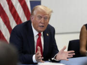 Republican presidential candidate former President Donald Trump speaks during a roundtable discussion with local Black business leaders at a campaign rally at Georgia State University in Atlanta, Saturday, Aug. 3, 2024.