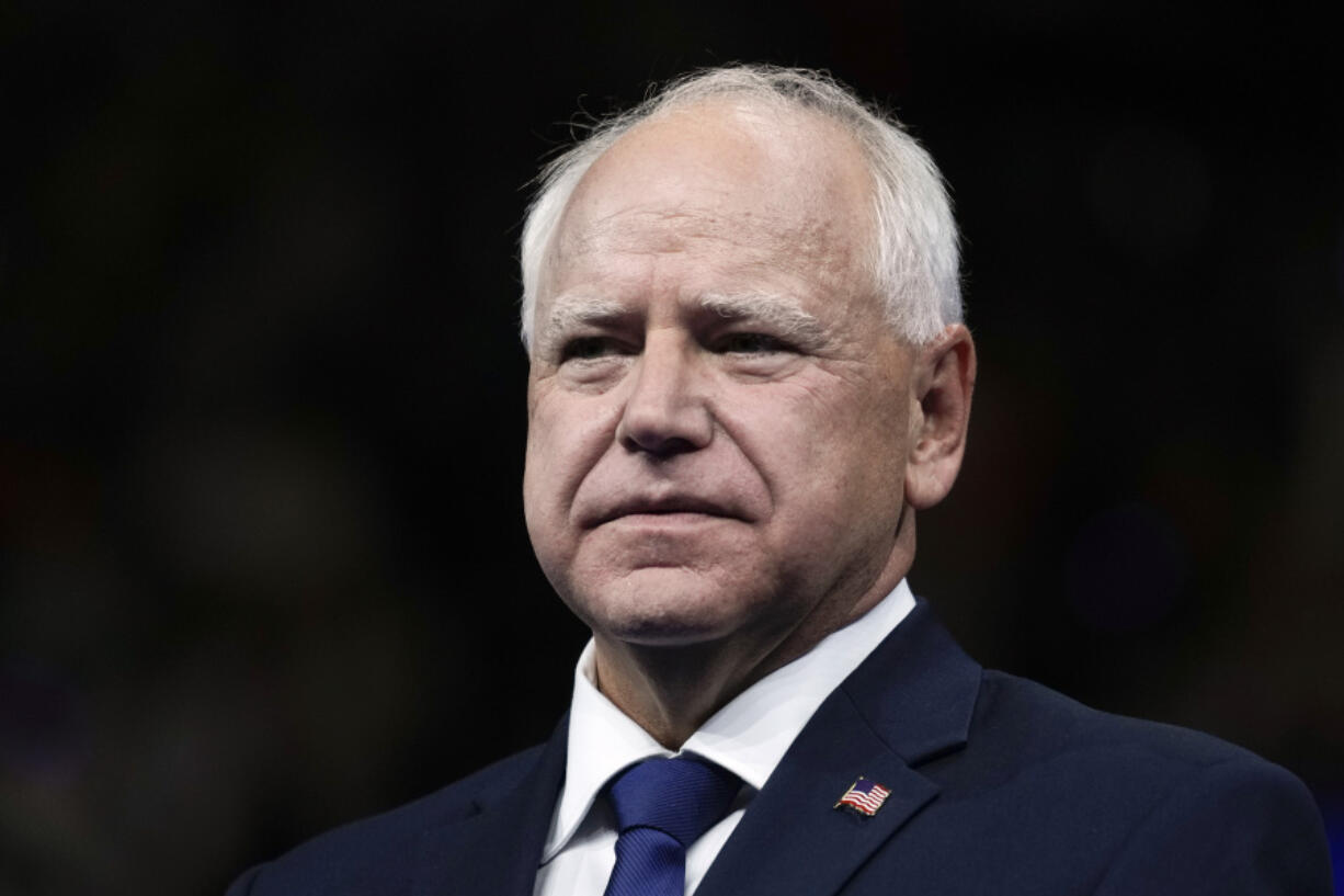 FILE - Minnesota Gov. Tim Walz, the running mate of Democratic presidential nominee Vice President Kamala Harris, is pictured at a campaign rally in Philadelphia, Aug. 6, 2024.