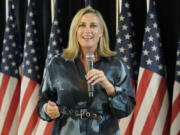 FILE - Republican Tiffany Smiley speaks Aug. 2, 2022, at a Republican Party event on Election Day in Issaquah, Wash. Smiley is seeking to unseat U.S. Rep. Dan Newhouse in the 2024 primary next week. (AP Photo/Ted S.