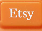 FILE - The Etsy logo is appears on a mobile credit card reader, on Jan. 6, 2015 in New York. Etsy said on Wednesday, July 31, 2024, it will begin testing its first-ever loyalty program in September, a move designed to boost sluggish sales and draw in infrequent shoppers.