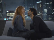 This image released by Sony Pictures shows Justin Baldoni, right, and Blake Lively in a scene from &ldquo;It Ends With Us.&rdquo; (Nicole Rivelli/Sony Pictures via AP)