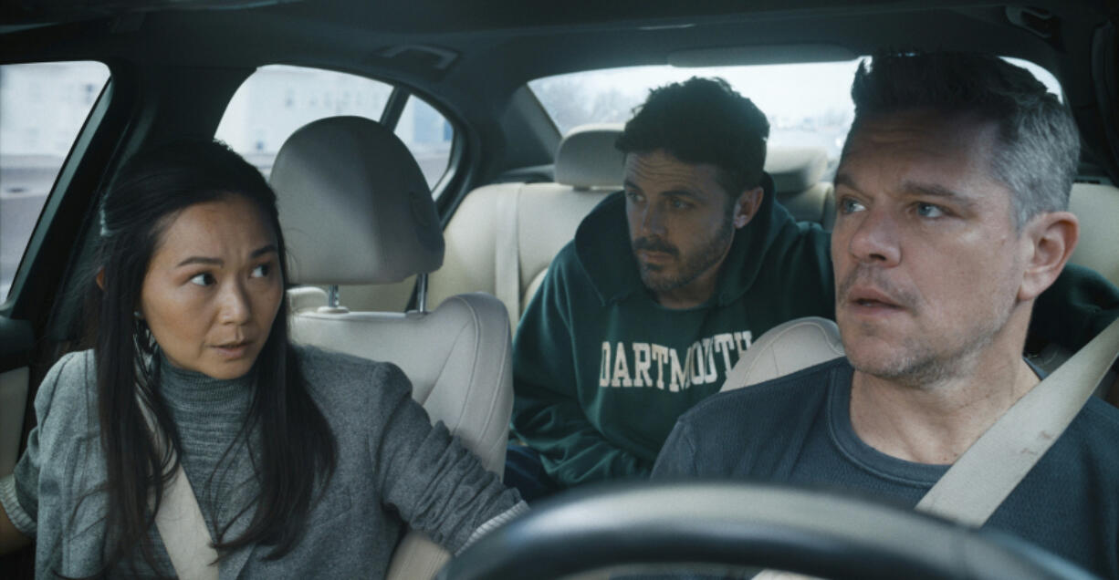 This image released by Apple TV+ shows Hong Chau, from left, Casey Affleck.