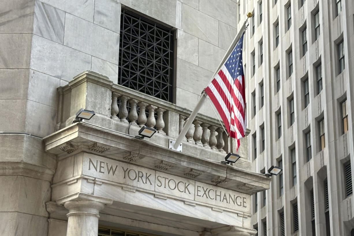 An entrance to the New York Stock Exchange is shown on Wednesday, Aug. 14, 2024, in New York.