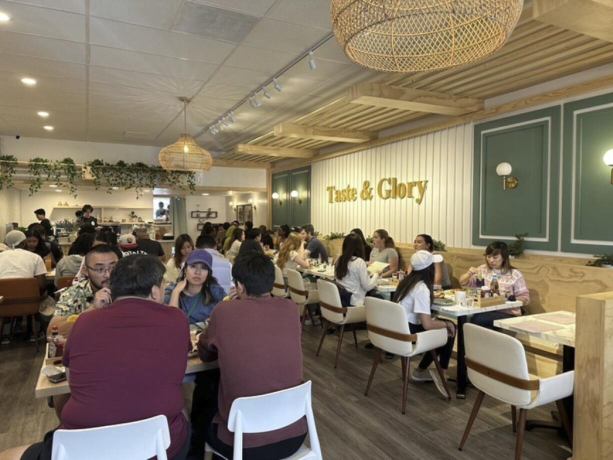 Customers eat weekend brunch Aug. 17 at Taste &amp; Glory restaurant in San Mateo, Calif. While Asian brunch may initially evoke images of traditional meals like Chinese dim sum, it&rsquo;s become shorthand for restaurants offering Asian takes on American brunch.