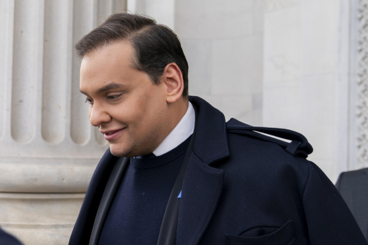 FILE - Rep. George Santos, R-N.Y., leaves the Capitol after being expelled from the House of Representatives, Friday, Dec. 1, 2023, in Washington.