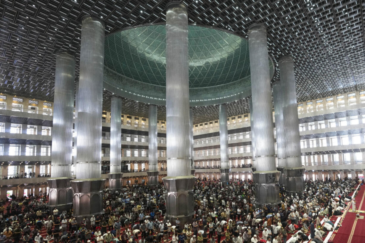 Muslims perform Friday prayers Aug. 9 at the Istiqlal mosque in Jakarta, Indonesia.