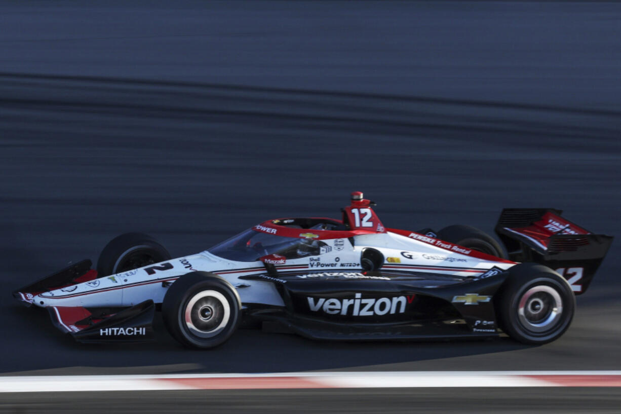 Will Power drives during an IndyCar auto race on Saturday, Aug. 17, 2024, at World Wide Technology Raceway in Madison, Ill. (Zachary Linhares/St.