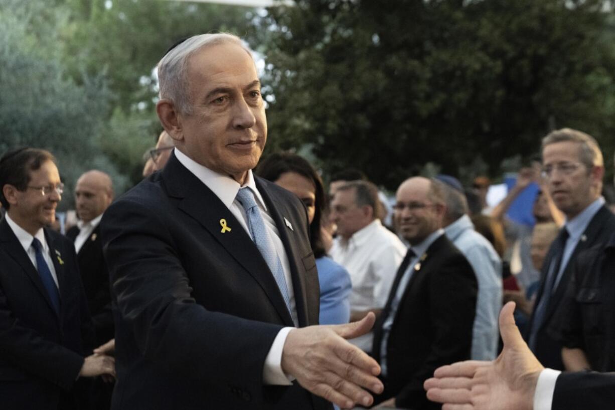 Israeli Prime Minister Benjamin Netanyahu attends the state memorial for Ze&#039;ev Jabotinsky, at Mount Herzl Military Cemetery in Jerusalem, Sunday, Aug. 4, 2024.