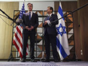 U.S. Secretary of State Antony Blinken, left, meets with Israel&rsquo;s President Isaac Herzog, in Tel Aviv, Israel, Monday, Aug. 19, 2024.