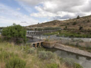 FILE - The Klamath River head gates are seen here on Wednesday, June 9, 2021, in Klamath Falls, Ore.