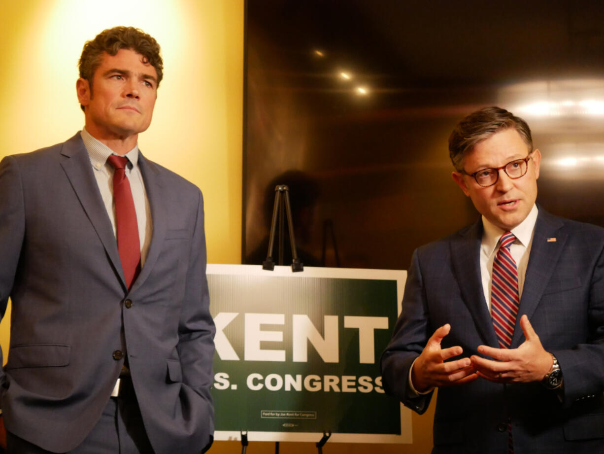 Republican U.S. House Speaker Mike Johnson visited Vancouver Saturday for a fundraiser in support of 3rd Congressional candidate Joe Kent, a Republican from Yacolt.