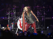 FILE - Steven Tyler of Aerosmith performs during night one of their &quot;Peace Out: The Farewell Tour&quot; on Sept. 2, 2023, at Wells Fargo Center in Philadelphia. The band said Friday, Aug. 2, 2024, that Tyler&#039;s voice has been permanently damaged by a vocal cord injury last year and the band will no longer tour.