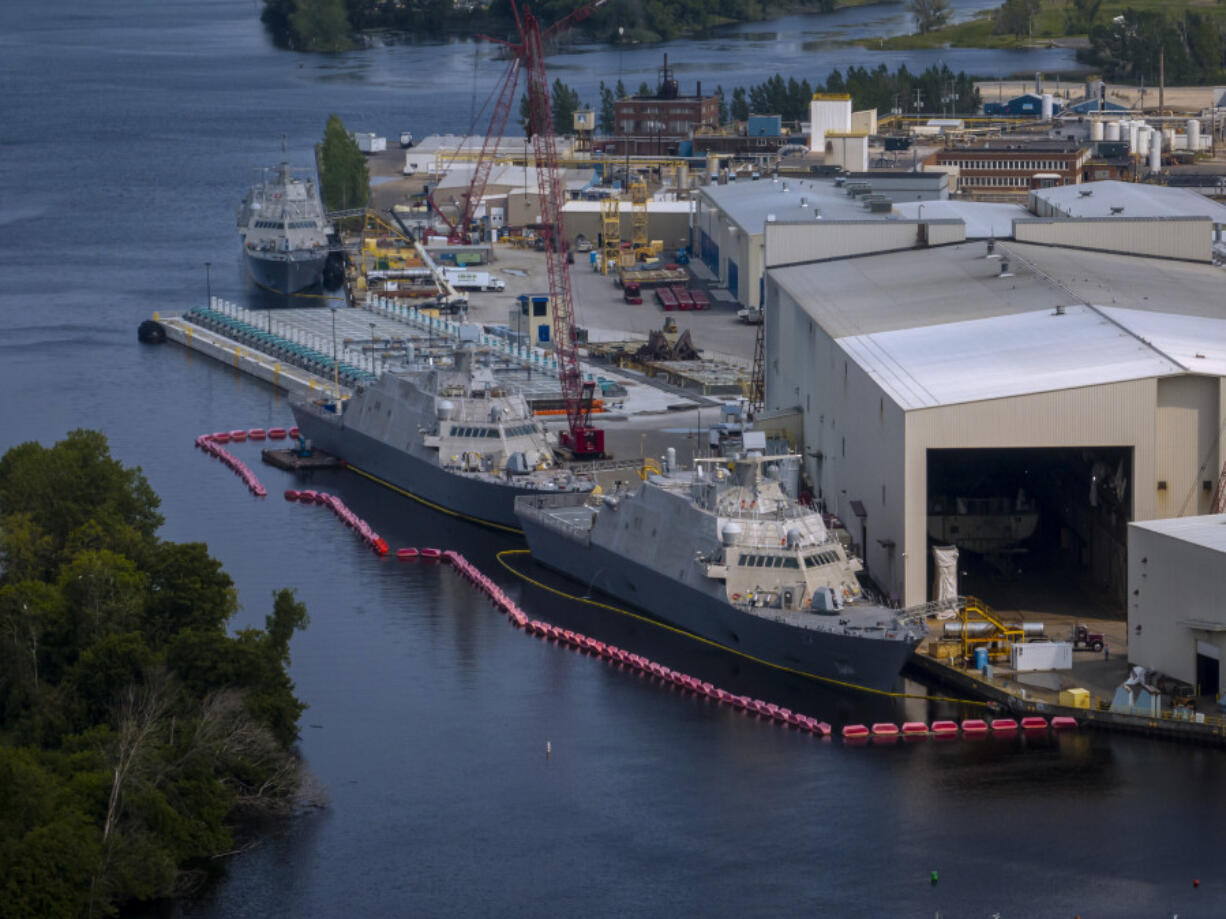 Ships under construction sit docked at Fincantieri Marinette Marine Friday, July 12, 2024, in Marinette, Wis.