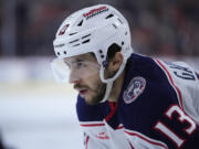 FILE - Columbus Blue Jackets&rsquo; Johnny Gaudreau plays during an NHL hockey game, Jan. 4, 2024, in Philadelphia.