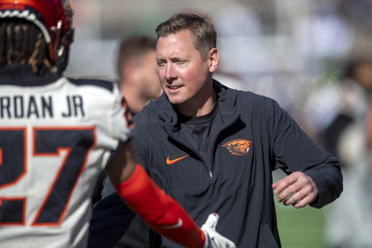 Oregon State head coach Trent Bray took over the program before the Sun Bowl against Notre Dame last December in El Paso, Texas.