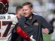 Oregon State head coach Trent Bray took over the program before the Sun Bowl against Notre Dame last December in El Paso, Texas.