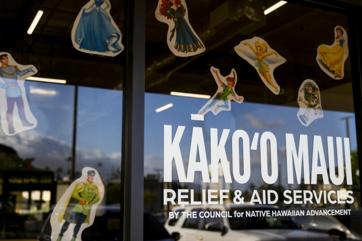 Images of Disney characters are seen on the entrance to the Kako&rsquo;o Maui Relief &amp; Aid Services Center, run by the Council for Native Hawaiian Advancement, on Wednesday, July 10, 2024, in Kahului, Hawaii.