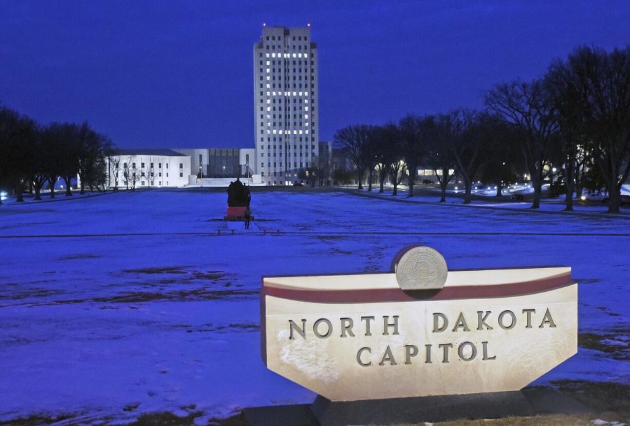 The North Dakota state capitol in Bismarck, N.D., had a subtle display of North Dakota State University pride on Tuesday, Jan. 9, 2018.