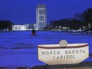 The North Dakota state capitol in Bismarck, N.D., had a subtle display of North Dakota State University pride on Tuesday, Jan. 9, 2018.