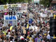 Protesters gather calling for justice for George Floyd on May 26, 2020, in Minneapolis.